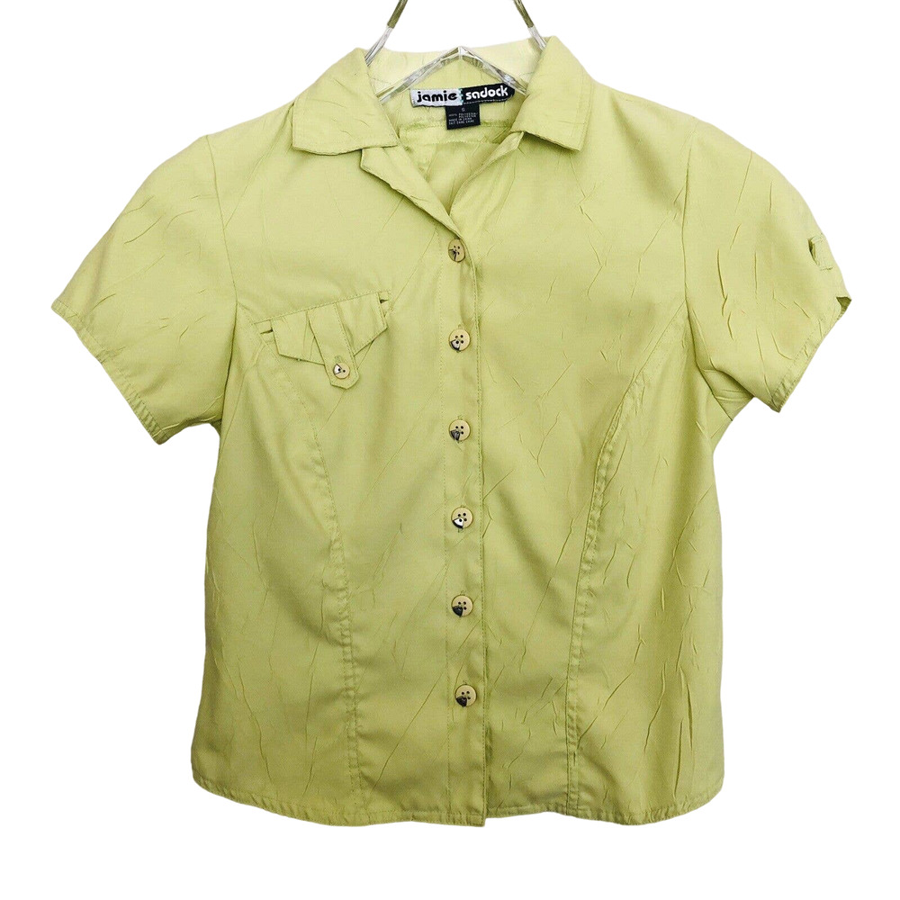 Jamie Sadock Green Textured Button-Down Short Sleeve Golf Shirt Pocket - Small